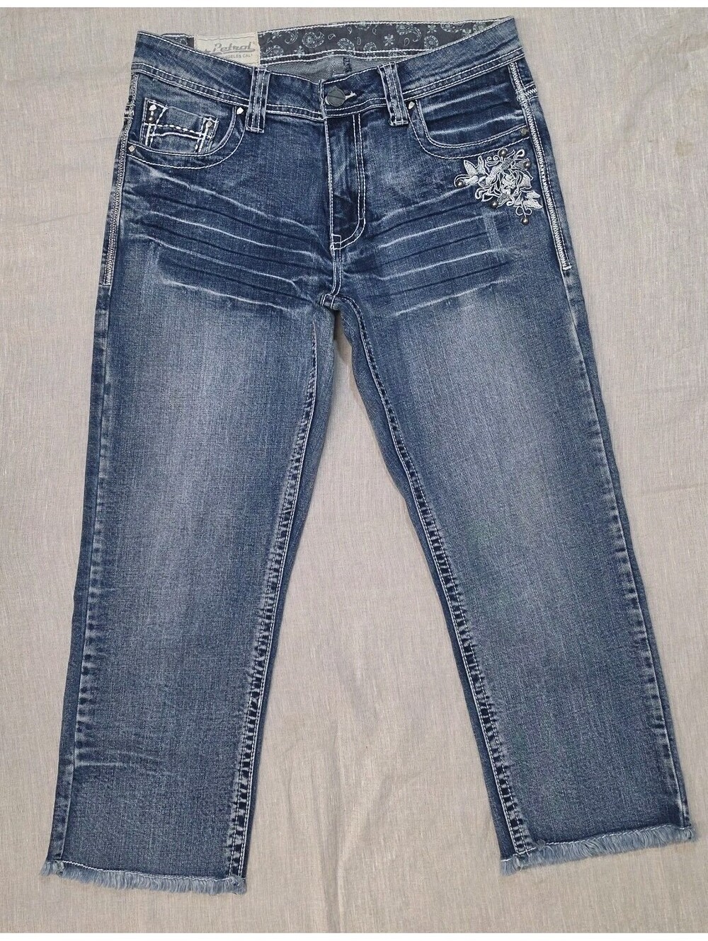 Petrol Los Angeles Louisa Capri Jeans Womens 30x24 Studded Embroidery